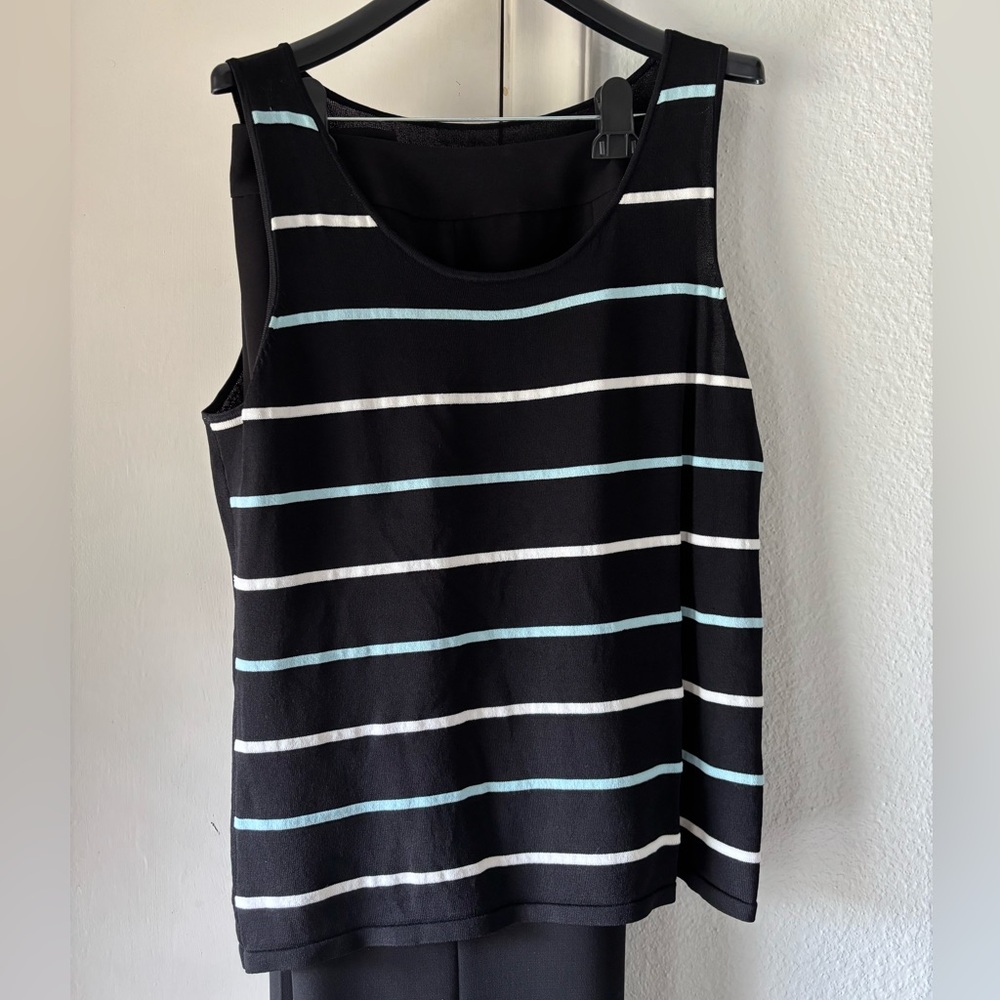 Tahari Blazer with Striped Tank Top and Black Slacks - Picture 5 of 6